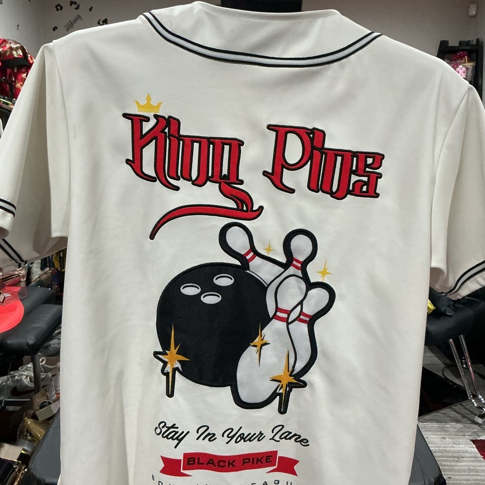 King Pins 'Stay In Your Lane' Cream Baseball Jersey - Picture 2 of 4